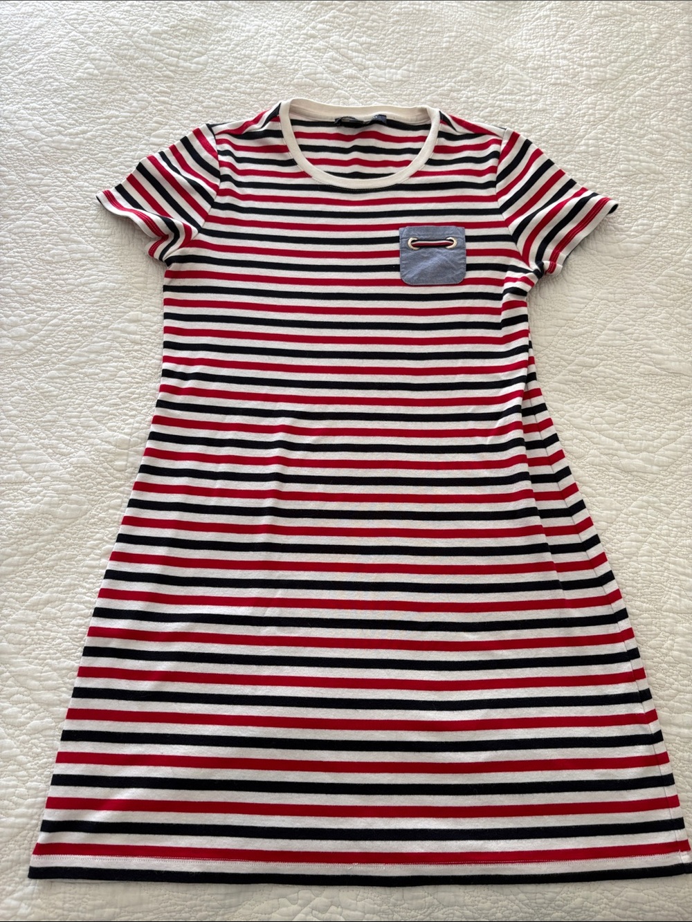 Tommy Hilfiger Striped Red, Navy & White Short Sleeve Dress